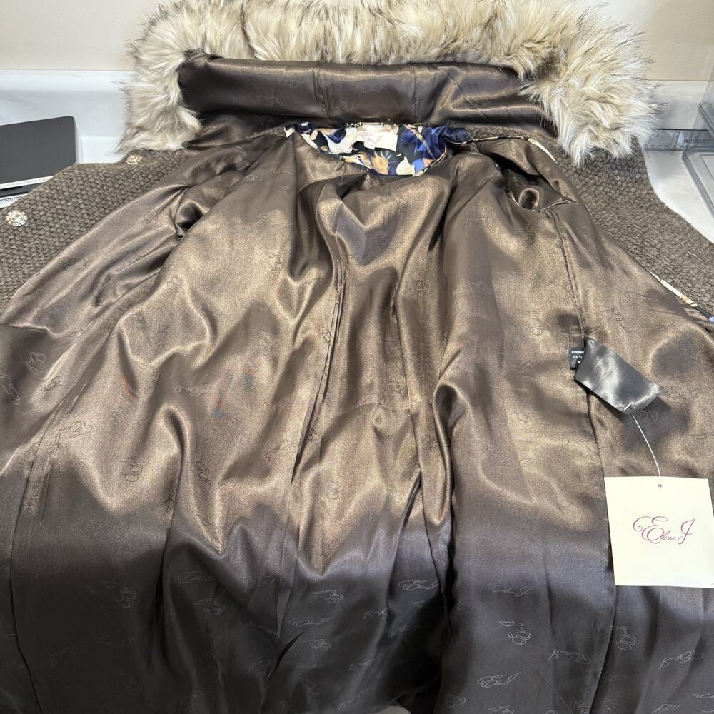 Eliza J Hooded Wool Coat Women’s M Brown Removable Fur Trim Snap Front NEW - Picture 7 of 12